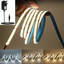 12V LED COB Strip Lights UK Plug Self Adhesive Flexible Tape Lamp Under Cabinet