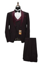 Men Burgundy Suits Designer Wedding Dinner Party Wear Suits Coat Pant Vest 