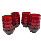Vintage 12 Oz Flat Bubble Ruby Red Tea Glasses 4.5" Tall (set of 4)