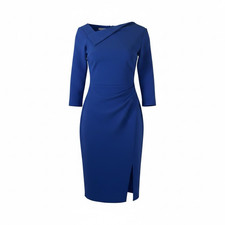 Calvin Klein Blue Sheath Dress Size 4 Asymmetrical Neck Career Cocktail Midi