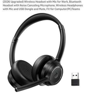 (2026 Upgraded) Wireless Headset with Mic for Work, Bluetooth Headset with Noise