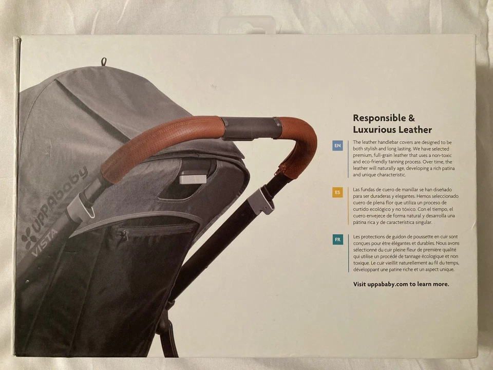 Fundas de manillar de cuero marrón UPPAbaby Vista marrón silla de montar Foto 4 de 4