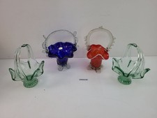4x Glask&ouml;rbe DDR Glas Gr&uuml;n blau rot Handarbeit Wellenrand Deko Vintage #269238