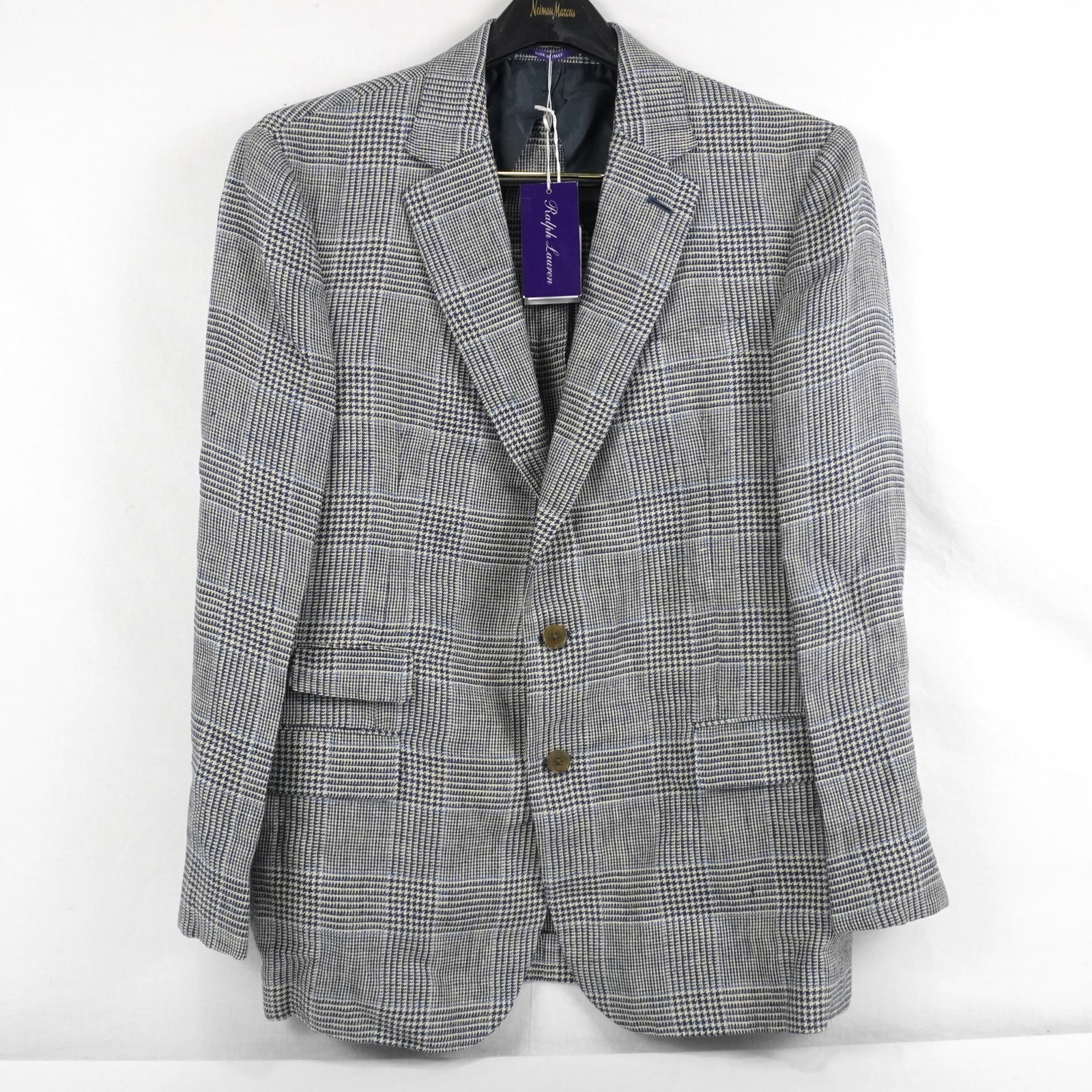 Ralph Lauren Purple Label Kent Glen Plaid Linen Sport Coat Navy - Men's 42R