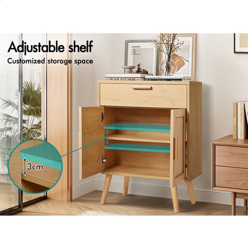 ALFORDSON Sideboard Chest of Drawers Rattan Buffet Storage Cabinet Oak - Picture 4 of 12