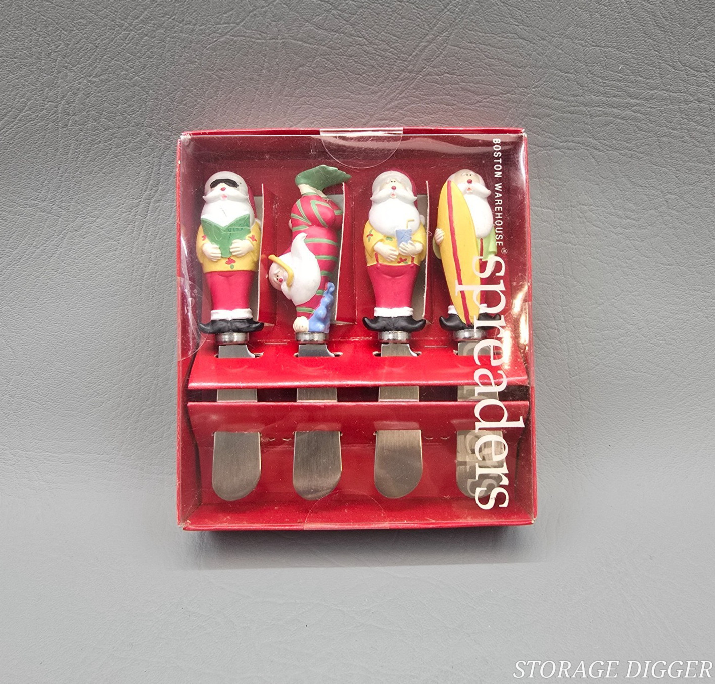 Vintage New 2003 Set of 4 Boston Warehouse Palm Tree Santa Spreader, # 12077