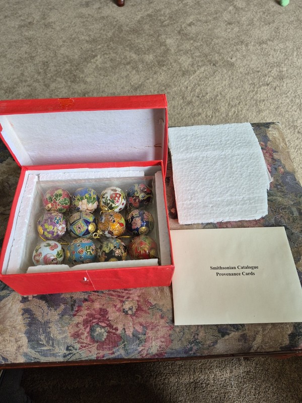 Vintage 1 1/4” Cloisonne Christmas Ornaments Lot of 12 Original In Box