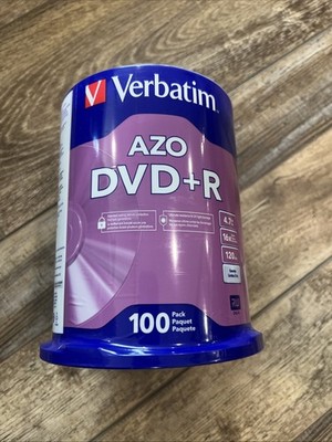 100 VERBATIM AZO Blank DVD+R Plus R 16X Branded Disc 4.7GB Spindle NEW