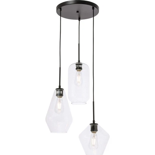 Living District LD2268BK Gene 3 Light 17.3 inch Black Pendant Ceiling Light - Picture 8 of 11