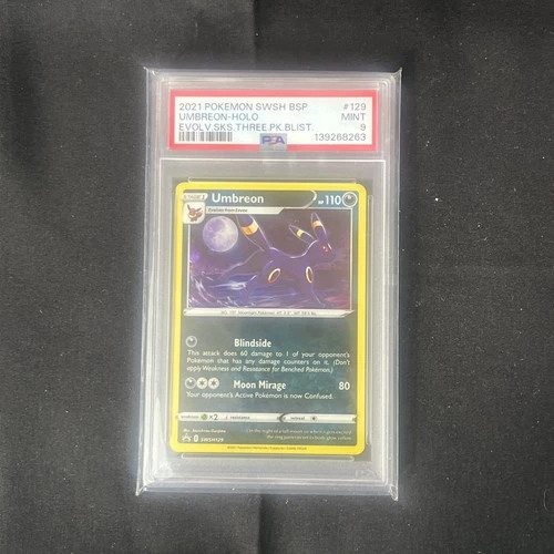 Umbreon Holo 129/203 Evolving Skies Three Pack Blisters Pokemon PSA 9