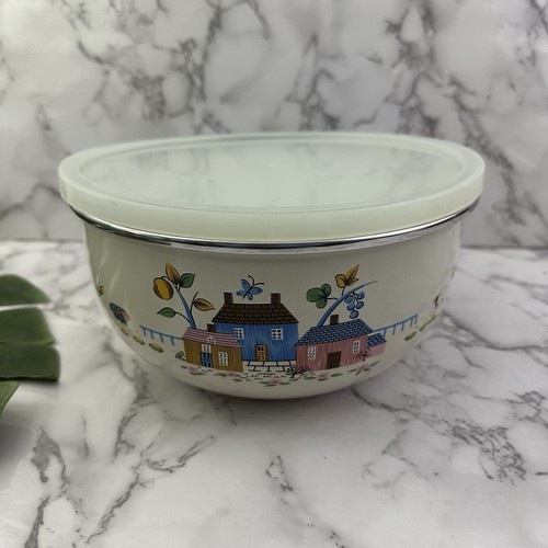 International Heartland Vintage Enamelware Nesting Bowls With Lids Mixing 6 pc