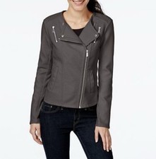 NWT Calvin Klein Gray Faux Leather Moto Jacket L 129.50 PLEASE SEE DESCRIPTION