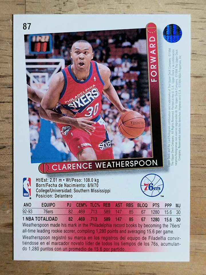 1993-94 Upper Deck International Spanish #87 Clarence Weatherspoon - Image 2 of 2