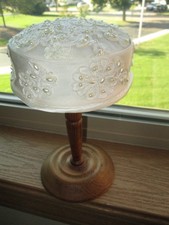 Vintage Ivory Lace Pillbox Bridal Headpiece w/Pearls