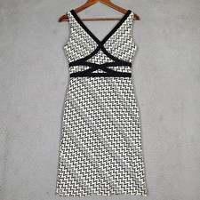 Kay Unger Dress Women 6 Ivory Black Zigzag Print Criss-Cross V-Neck Bodycon Boho
