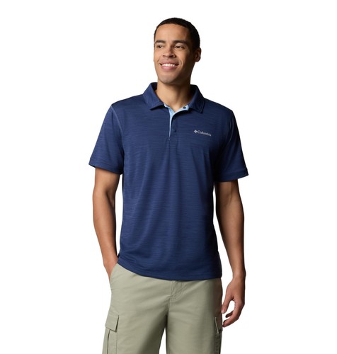 Columbia Mens Sage Peak Knit Polo, Dark Mountain Heather, Small - Afbeelding 1 van 6