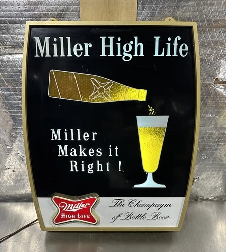 Vintage Miller High Life Beer Bottle Pouring Motion Lighted Sign With Video