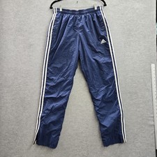 Adidas Men Activewear Pants M Blue Nylon Polyester Embroidered Track