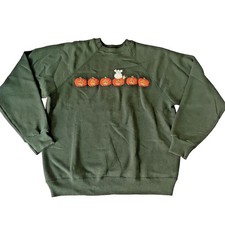 Tultex Vintage Green Pumpkin Ghost Halloween Embroidered Sweatshirt Size Large