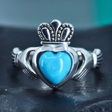 Size 7.25, Irish Claddagh friendship Sterling 925 silver ring, hand heart band