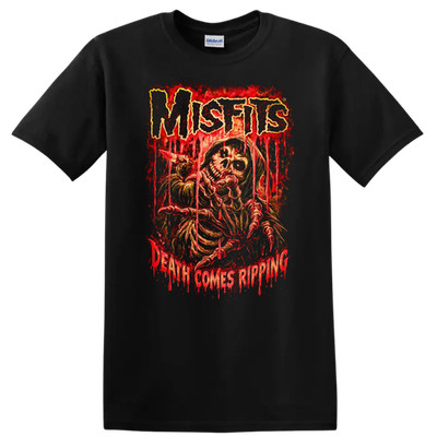 Death Comes Ripping Skeleton Graphic Retro Rock T Shirt Heavy Metal Tee