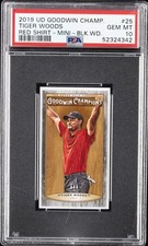 2019 GOODWIN CHAMPIONS RED SHIRT-MINI-BLACK WOOD #25 TIGER WOODS 3/8 PSA 10