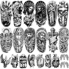 77 Sheets Christian Temporary Tattoo Adult, Religious Jesus Christ Cross Angels