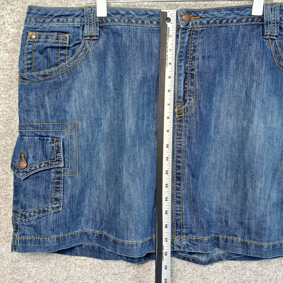 Falda Desteñida Glory Para Mujer 24W Azul Denim Lavado Medio Bolsillo Carga Y2K Informal Mini Foto 4 de 4