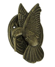 Antique Bronze Cast Iron Hummingbird and Flower Front Door Knocker Entry Decor