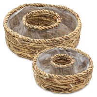 Pflanz Ring Natur Mit Folie 2Er Set - 36 / 30Cm - Garten Deko Blumen Korb Schale