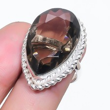 Smoky Quartz Pear Shape Gemstone Adjustable Ring Handmade Decent Jewelry FR 2334