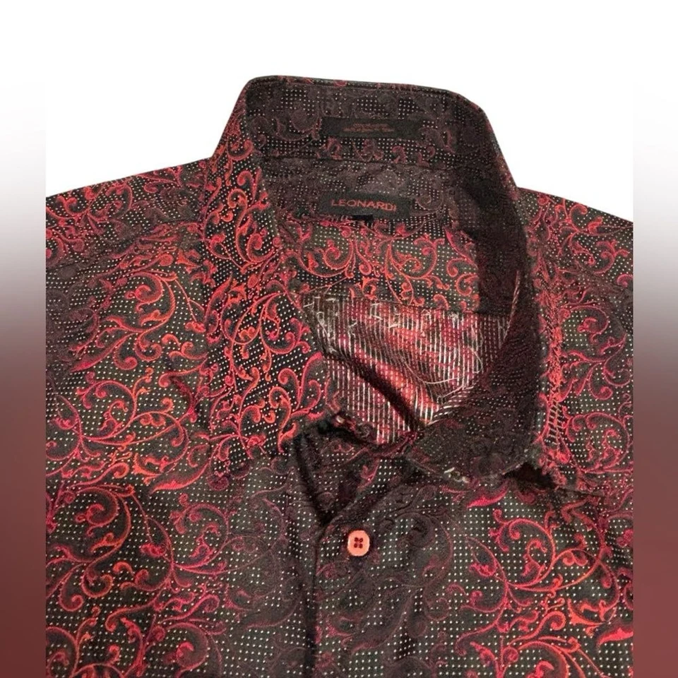 Camisa Leonardo Para Hombre Grande y Alta Roja/Negro Paisley Estampada-Talla 4XL Foto 3 de 4