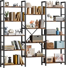 Triple 5 Tier Bookshelf Industrial Large Bookcase W/ 14 Open Display Shelves