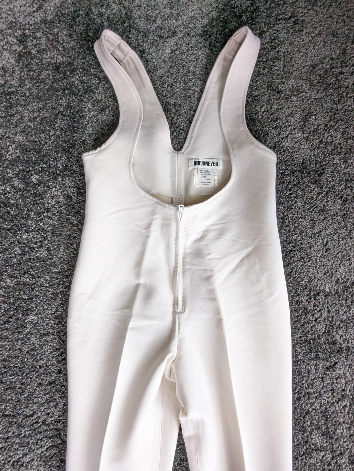 Vtg 90s Obermeyer Stirrup Ski Suit Jumpsuit Women's 10R Ivory Wool Blend Stretch