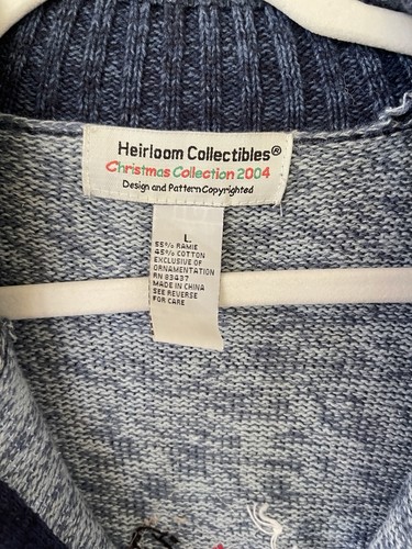 Maglione Vintage Cimelio Collezionismo L Blu Orsi Polari Full Zip Cardigan Perline - Foto 3 di 5
