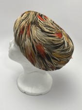 VTG Ladies Feather Hat United Hatter  s Cap Millinery USA Union Made Pillbox 50s 