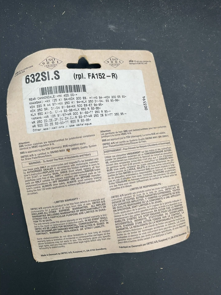 ЗАДНИЕ ТОРМОЗНЫЕ КОЛОДКИ KAWASAKI KX125 1989/94 KX250 1989/94 KX500 1989/95 SBS 632SI - Изображение 4 из 4