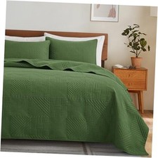 Quilt King Size with Pillow Shams, Summer Soft King 106"x96" Olive Green
