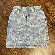 VTG 80s 90s LA 405 Grunge Floral Denim High Waist Pencil Skirt USA 12 Waist 28