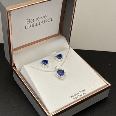 Brilliance Fine Jewelry Cubic Zirconia and Silver Plated - Necklace & Earrings