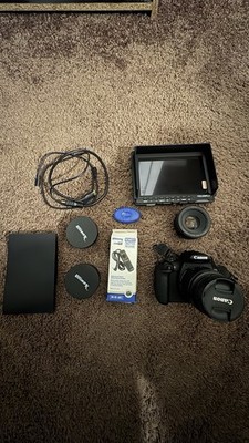 Canon EOS Rebel T7 Bundle w/ Lenses, FEELWORLD Monitor & C Shape Stabilizer 