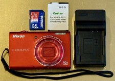 Nikon Coolpix S6200 Digital Camera 16MP 10X Optical Zoom Red W/ Extras 