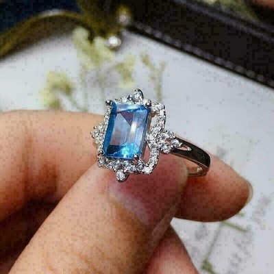 2Ct Emerald Cut Simulated AquamarineEngagement Ring 14K White Gold Plated