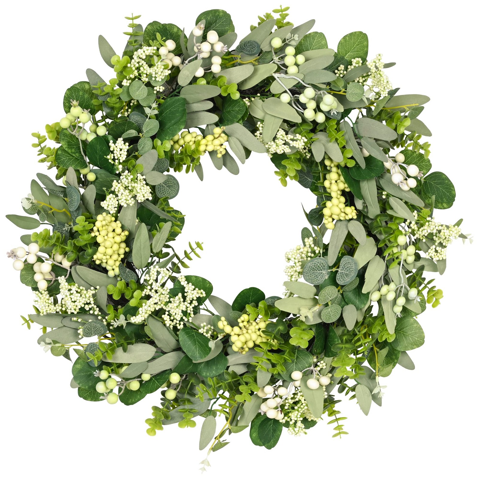 24 Inch Green Eucalyptus Leaf Wreath for Spring Summer Front Door Decor