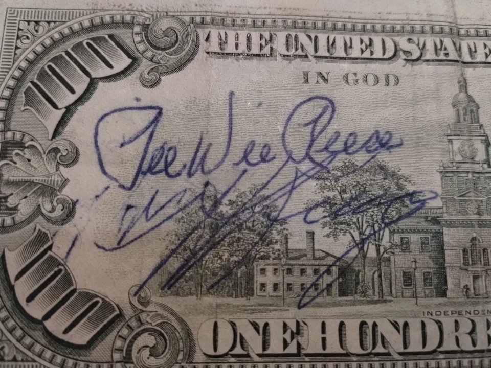 100 1985 FEDERAL RESERVE NOTE PEE WEE REESE BASEBALL AUTOGRAPH SIGNATURE DODGERS - Image 3 of 4