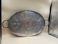 Vintage Viners Sheffield Tray Handles Feet Alpha Plate Chased Silver Colour