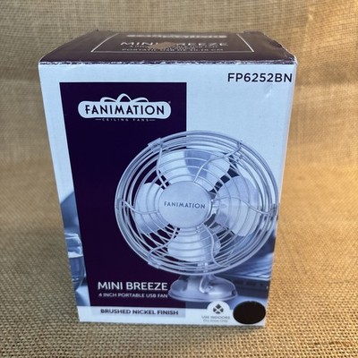 FANIMATION MINI BREEZE 4 INCH PORTABLE USB FAN BRUSHED NICKEL FINISH INDOOR NIP