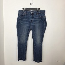 Old Navy Dark Wash Mid Rise Boyfriend Raw Hem Stretch Cropped Jeans Size 12