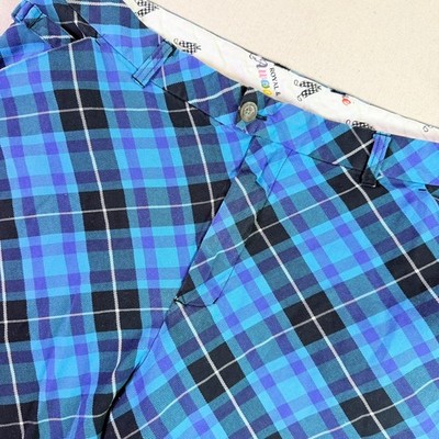 Royal & Awesome Trews Golf Shorts Mens 40 Blue Tartan Plaid Statement Preppy Dad