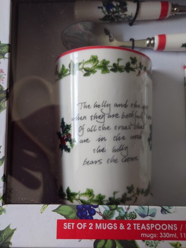 Portmeirion The Holly And The Ivy Set Of Two 330ml Mugs And Teaspoons New Boxed. - Picture 9 of 9
